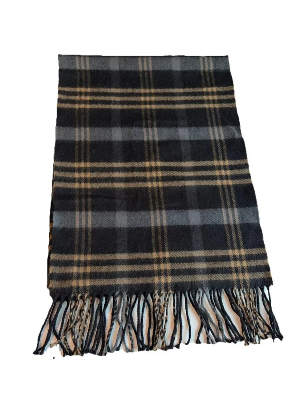 Vintage 100% Cashmere Plaid Scarf Unisex 68X12